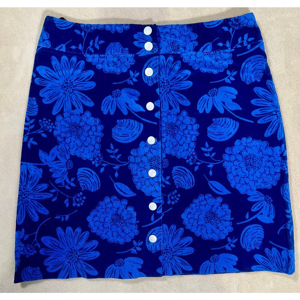 Vintage Lilly Pulitzer Skirt Corduroy Floral Y2K Blue Preppy Beach Wear Size 6